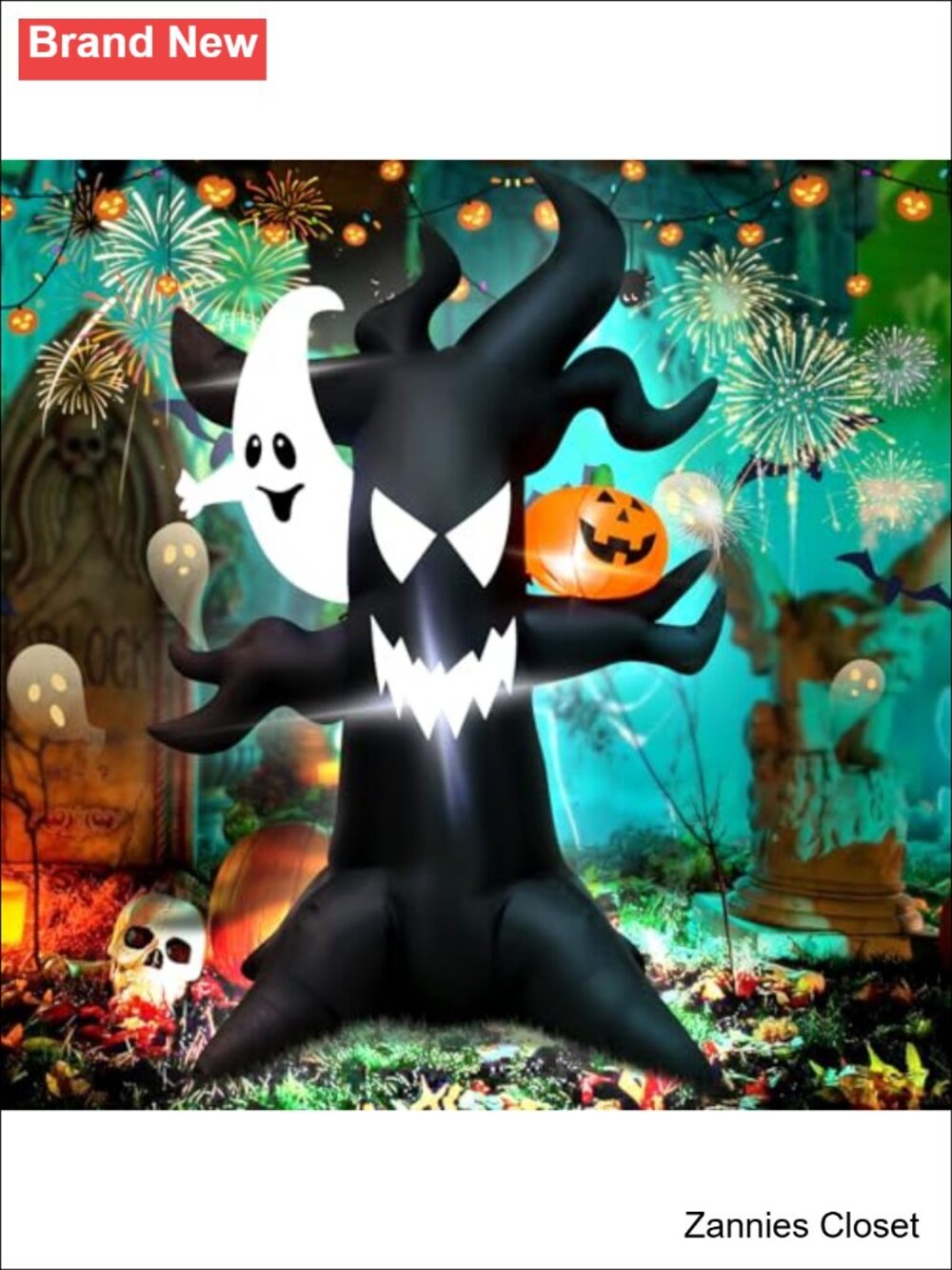 👻 6ft Haunted Tree Inflatable Ghost & LED Pumpkin Halloween Yard Decor
